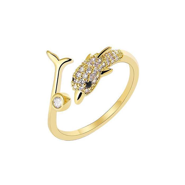 1 Piece Simple Style Dolphin Copper Inlay Zircon Open Ring
