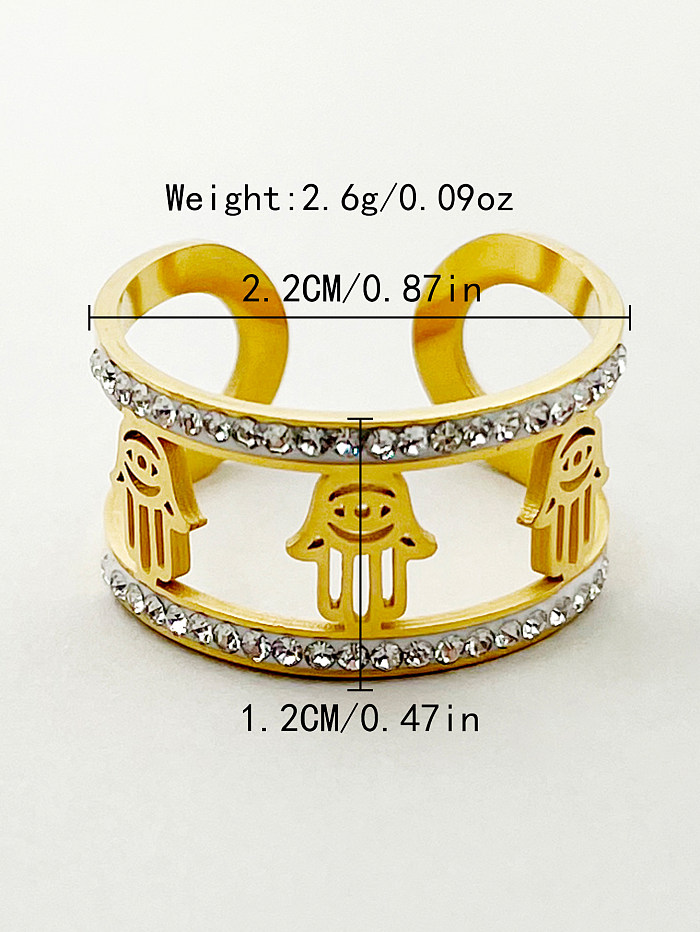 Gothic Funny Palm Eye Edelstahl vergoldeter offener Ring mit Strasssteinen in großen Mengen
