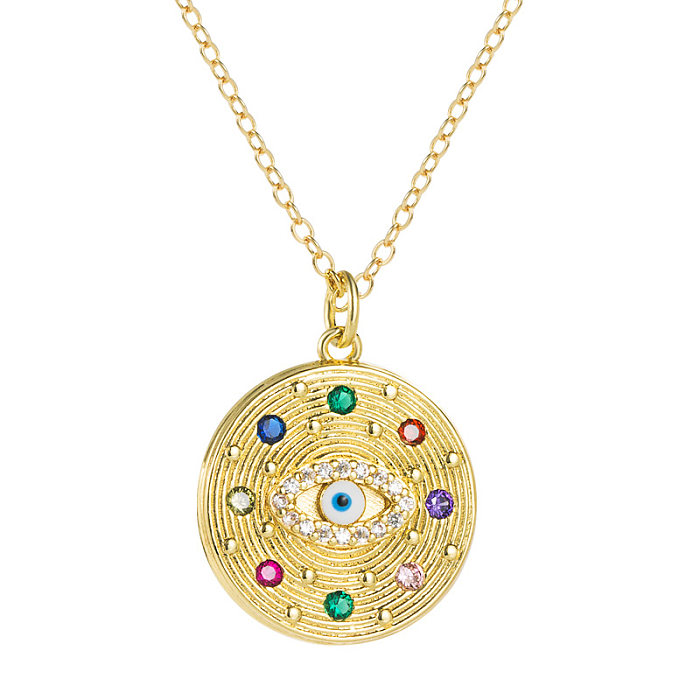 Fashion Geometric Eye Copper Pendant Necklace Zircon Copper Necklaces