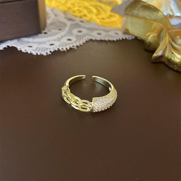 Anéis de zircão com incrustação de esmalte de cobre e flor oval estilo vintage