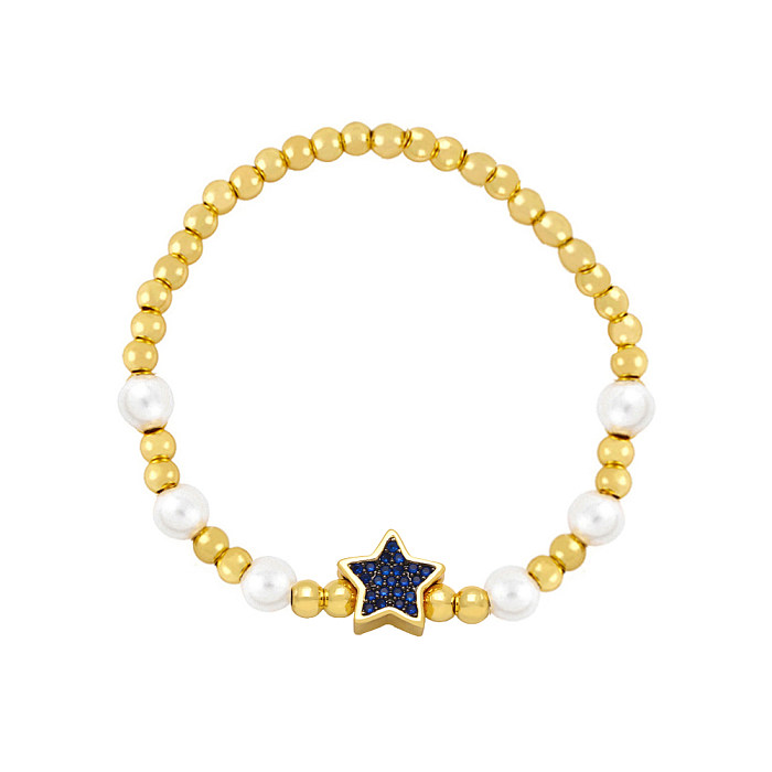 1 Piece Fashion Pentagram Artificial Pearl Copper Beaded Zircon Women'S Bracelets