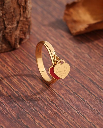 Doce estilo simples carta formato de coração cobre charme chapeamento incrustado zircão anéis banhados a ouro 18K
