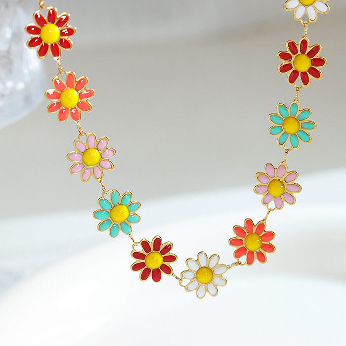 Böhmische Blume Titan Stahl Emaille Damen Armbänder Halskette