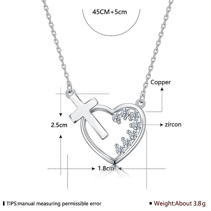 Einfache Halskette mit Kreuz-Herzform-Kupfer-Zirkon-Anhänger in loser Schüttung