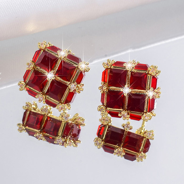1 Pair Shiny Rubik'S Cube Plating Inlay Copper Zircon 14K Gold Plated Ear Studs