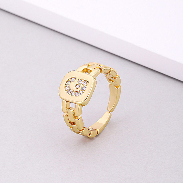 Fashion Letter Copper Inlay Zircon Rings 1 Piece