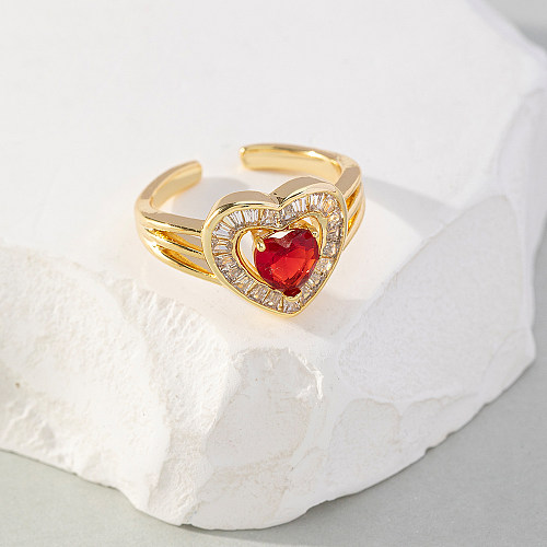 Sweet Heart Shape Copper Zircon Open Ring In Bulk