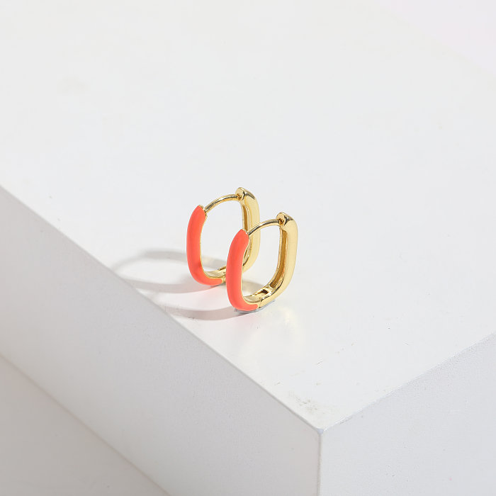 1 Pair Classic Style Square Copper Enamel Plating Earrings