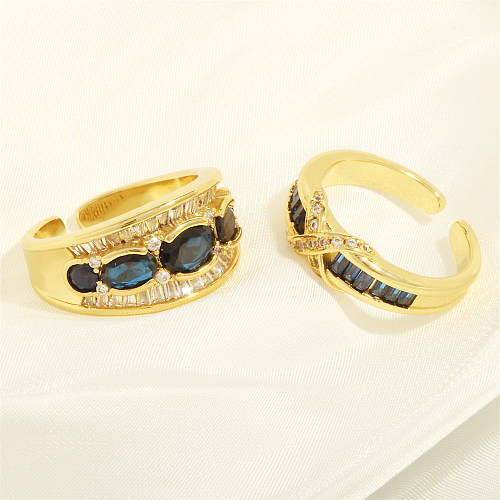 IG Style Hip-Hop Vintage Style Geometric Copper Plating Inlay Zircon 18K Gold Plated Open Rings