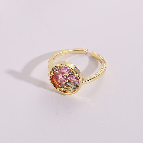 INS Style Round Copper 14K Gold Plated Zircon Open Ring In Bulk