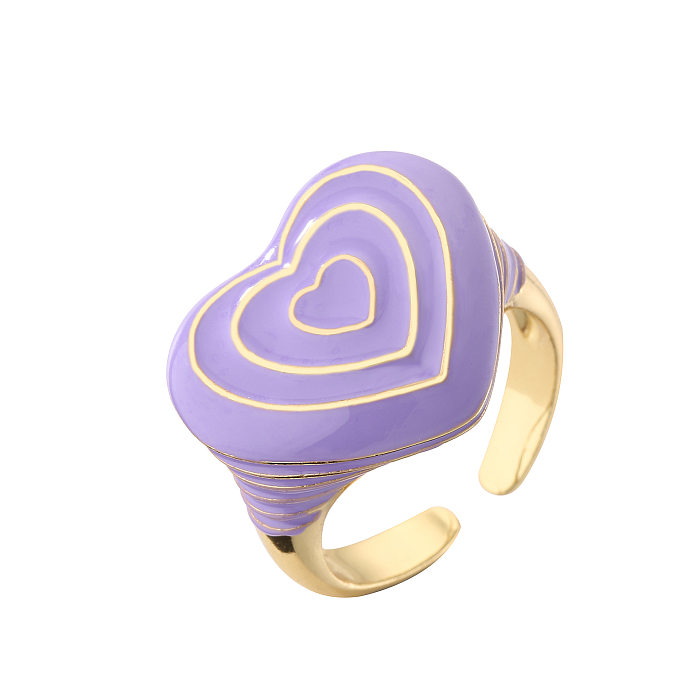 Fashion Heart Shape Copper Open Ring Enamel Plating Copper Rings