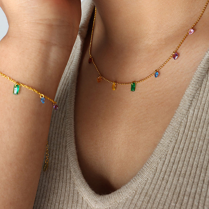 Simple Style Multicolor Titanium Steel Zircon Plating Bracelets Necklace