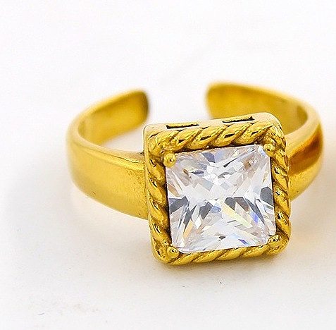 Fashion Geometric Stainless Steel Gold Plated Zircon Open Ring
