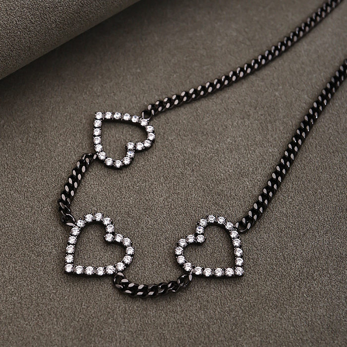 INS Style Simple Style Heart Shape Brass Plating Hollow Out Inlay Zircon Necklace