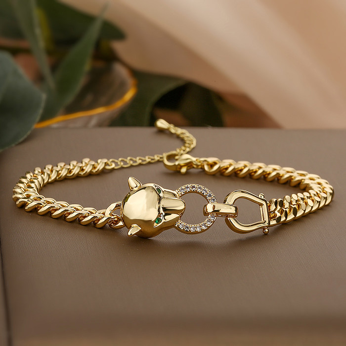 Hip-Hop Simple Style Commute Animal Copper Plating Inlay Zircon 18K Gold Plated Bracelets