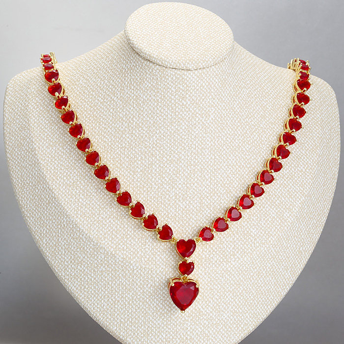 Elegant Shiny Heart Shape Copper Plating Inlay Zircon 18K Gold Plated Women'S Bracelets Necklace