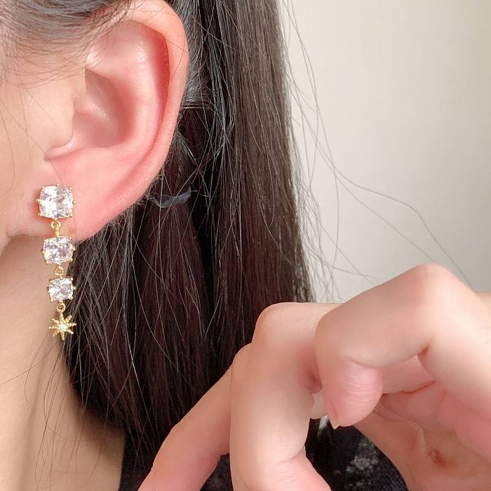 1 Paar einfache Wassertropfen-Inlay-Ohrringe aus Messing mit künstlichen Edelsteinen
