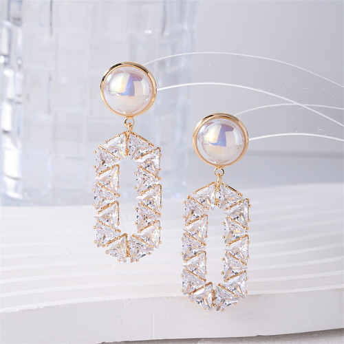 1 Pair Casual Sweet Korean Style Oval Inlay Copper Zircon Drop Earrings