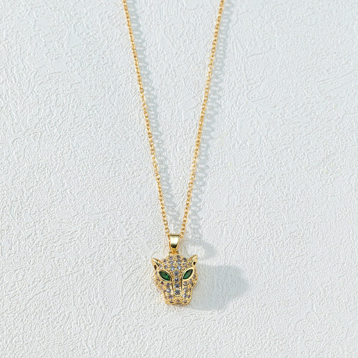 Modische Halskette mit Leoparden-Kupferbeschichtung und Inlay-Zirkon-Anhänger, 1 Stück