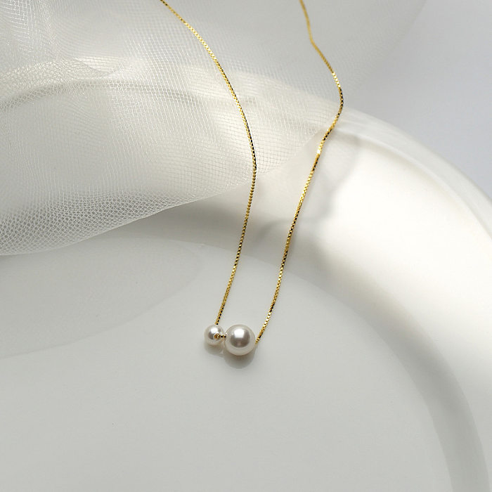 Collar de cobre con perlas de imitación redondas de estilo simple y elegante