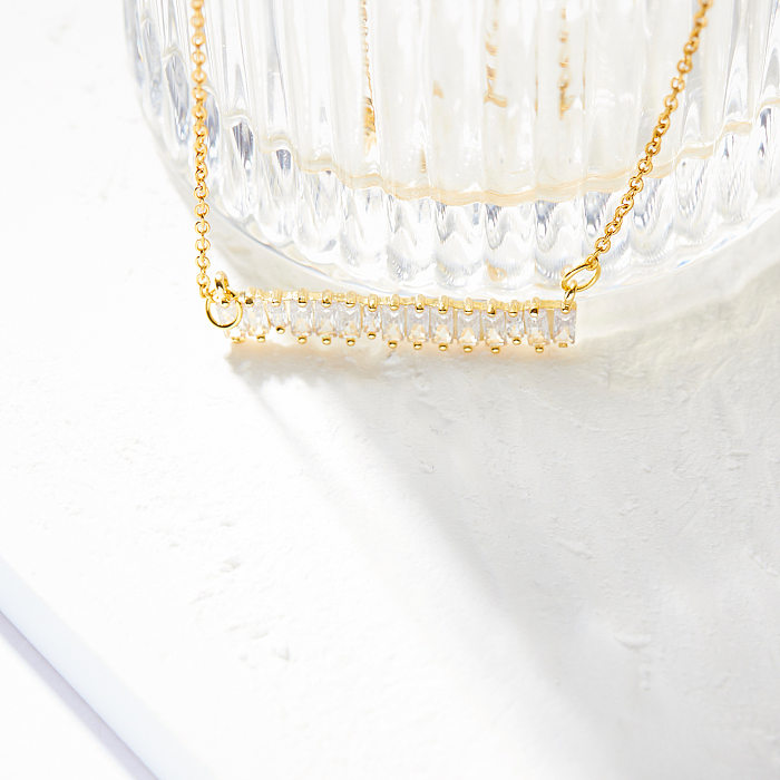 IG Style Einfache Halskette mit geometrischer Verkupferung und Inlay-Zirkon-18-Karat-Vergoldung