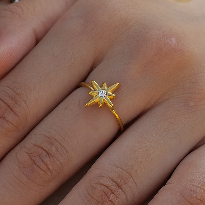 Anéis abertos banhados a ouro 18K com incrustações de aço inoxidável estrela casual estilo IG