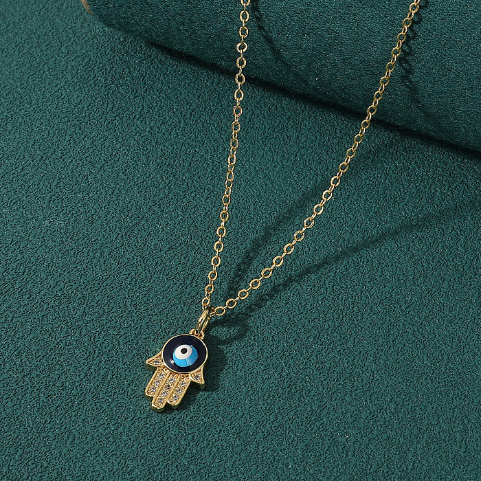 Modern Style Roman Style Devil'S Eye Palm Copper Plating Inlay Zircon Pendant Necklace