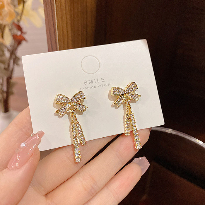 Fashion Flower Bow Knot Copper Inlay Artificial Pearls Zircon Drop Earrings 1 Pair