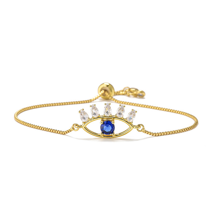 Moda brilhando 18K banhado a ouro zircão incrustado azul olho do diabo pulseira geométrica feminina
