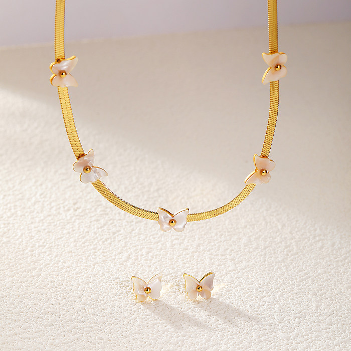 Elegante estilo simples estrela forma de coração flor concha de aço inoxidável chapeamento brincos banhados a ouro 18K colar