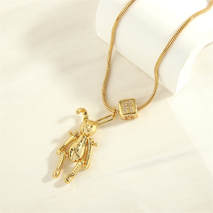 Hip-Hop Simple Style Streetwear Rabbit Letter Copper 18K Gold Plated Zircon Pendant Necklace In Bulk