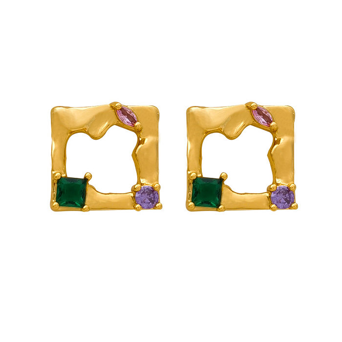 1 Pair Fashion Square Copper Inlay Rhinestones Earrings