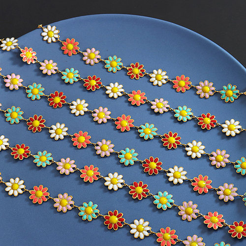 Collar de pulseras de mujer esmaltado de acero titanio con flor bohemia