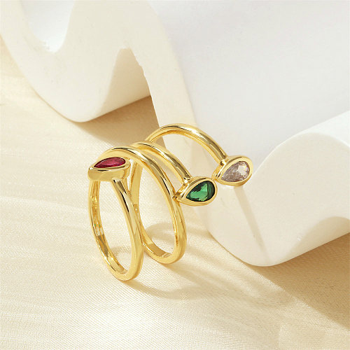 Luxuriöse, glänzende, wassertropfenförmige, verkupferte offene Ringe mit Zirkon-Inlay und 18-Karat-Vergoldung