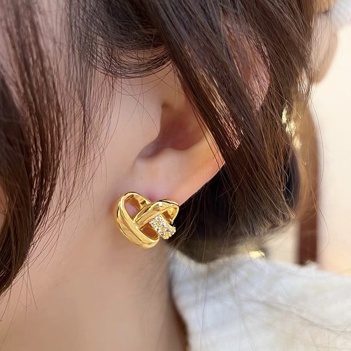 1 Pair Sweet Heart Shape Inlay Copper Artificial Diamond Ear Studs