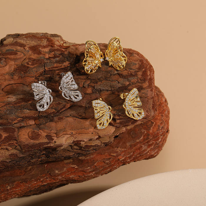 1 Pair Elegant Luxurious Classic Style Butterfly Copper Plating Inlay Zircon 14K Gold Plated Ear Studs