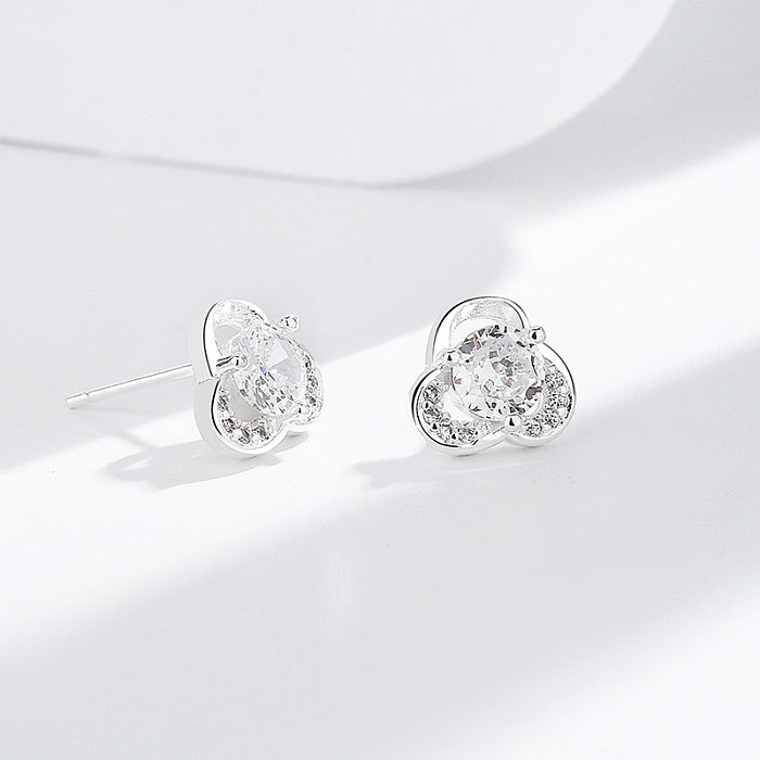 1 Pair Sweet Flower Plating Inlay Copper Zircon Silver Plated Ear Studs
