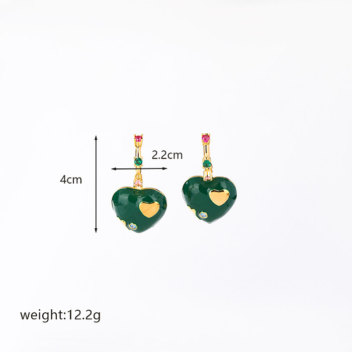 1 Pair Casual Simple Style Heart Shape Enamel Plating Inlay Imitation Pearl Copper Zircon 18K Gold Plated Drop Earrings