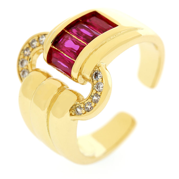 Retro Simple Style Multicolor Copper Plating Inlay Zircon 18K Gold Plated Open Rings
