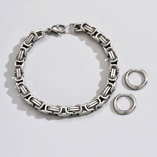 Conjunto de 2 peças de brincos de pulseiras geométricas de aço inoxidável hip-hop