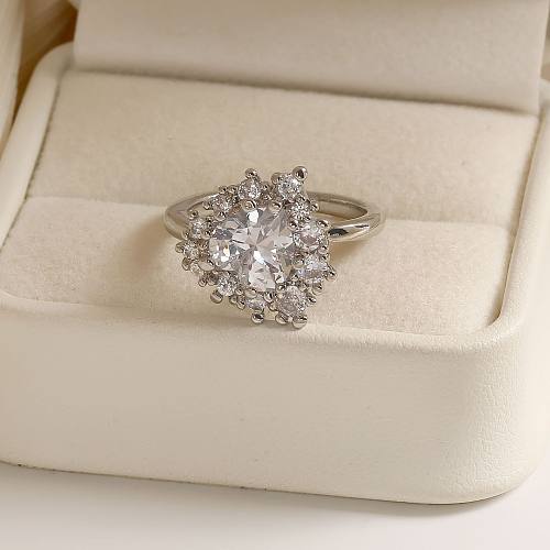 IG Style Shiny Heart Shape Copper Plating Inlay Zircon Rings
