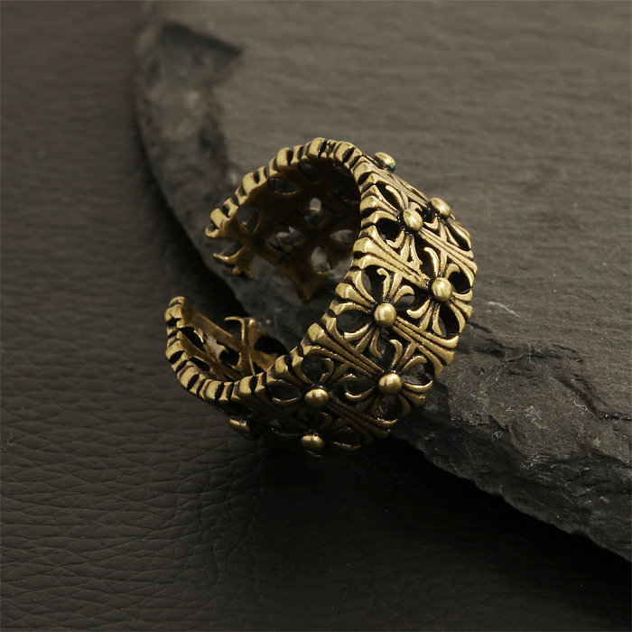 Offene Ringe im Vintage-Stil, einfarbig, mit Kettendruck, Kupferbeschichtung, Inlay, Zirkon, 18 Karat vergoldet