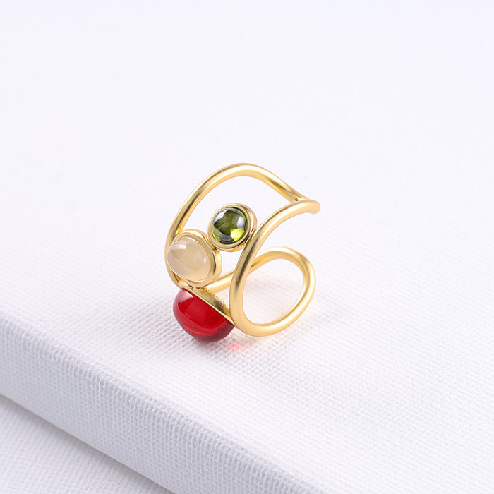 Fashion Geometric Copper Inlay Artificial Gemstones Open Ring