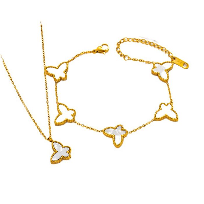 Conjunto de joyería de collar de pulseras de concha con incrustaciones de acero de titanio de mariposa de estilo simple
