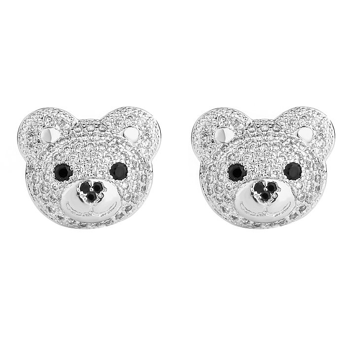 1 paire de clous d'oreilles décontractés en cuivre et Zircon avec incrustation d'ours