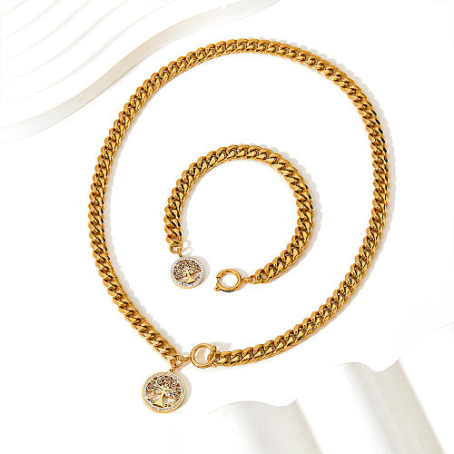 Fashion Tree Halskette mit künstlichem Diamant-Armband und Edelstahlbeschichtung