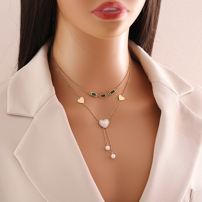 Doux coeur forme acier inoxydable placage incrustation perles artificielles Zircon Bracelets boucles d'oreilles collier
