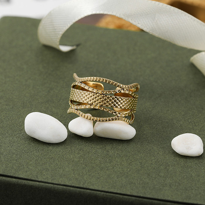 Chapeamento de listras de anel aberto geométrico de aço inoxidável fashion sem anéis de aço inoxidável embutidos