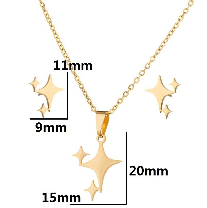 1 ensemble de boucles d'oreilles et collier en acier inoxydable plaqué titane, Style Simple, étoile