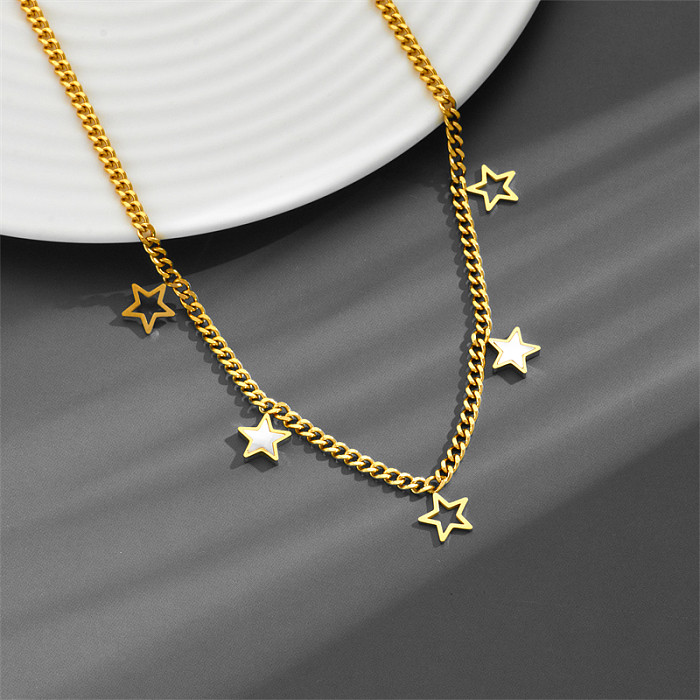 Simple Style Star Heart Shape Butterfly Titanium Steel Inlay Shell Bracelets Necklace